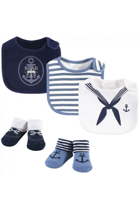 Baby Boy Cotton Bib and Sock Set 5pk, Sailor, One Size
