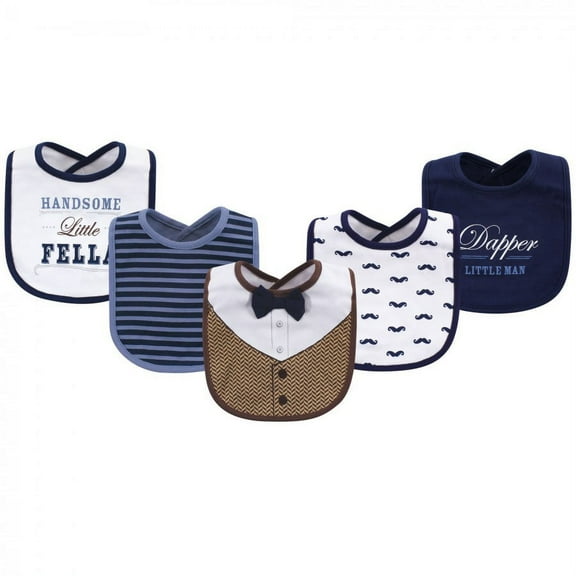 Little Treasure Baby Boy Cotton Bibs 5pk, Handsome Fella, One Size