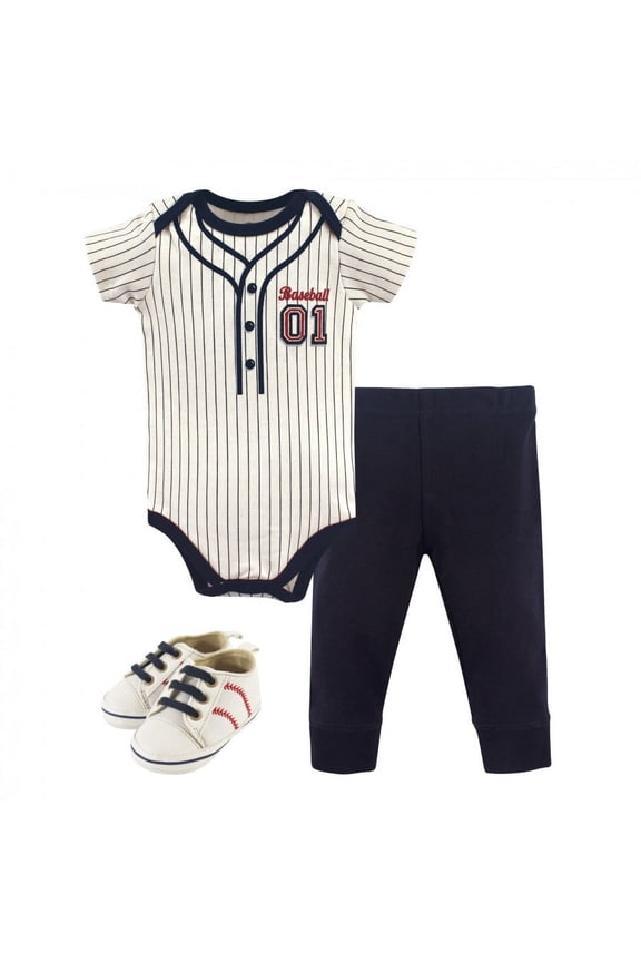 Baby Boy Cotton Bodysuit, Pant and Shoe 3pc Set, Baseball, 12-18 Months