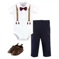 thumbnail image 1 of Little Treasure Baby Boy Cotton Bodysuit, Pant and Shoe 3pc Set, Brown Suspenders, 6-9 Months, 1 of 1