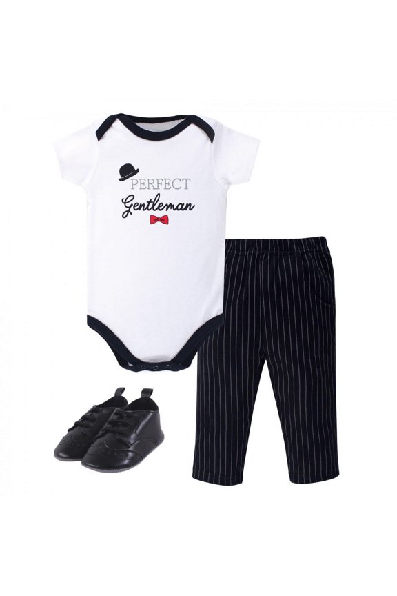 Baby Boy Cotton Bodysuit, Pant and Shoe 3pc Set, Gentleman, 3-6 Months