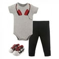 thumbnail image 1 of Little Treasure Baby Boy Cotton Bodysuit, Pant and Shoe 3pc Set, Headphones, 6-9 Months, 1 of 1
