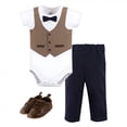 thumbnail image 1 of Little Treasure Baby Boy Cotton Bodysuit, Pant and Shoe 3pc Set, Herringbone Vest Short-Sleeve, 3-6 Months, 1 of 1