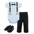thumbnail image 1 of Little Treasure Baby Boy Cotton Bodysuit, Pant and Shoe 3pc Set, Ladies Man Short-Sleeve, 6-9 Months, 1 of 1