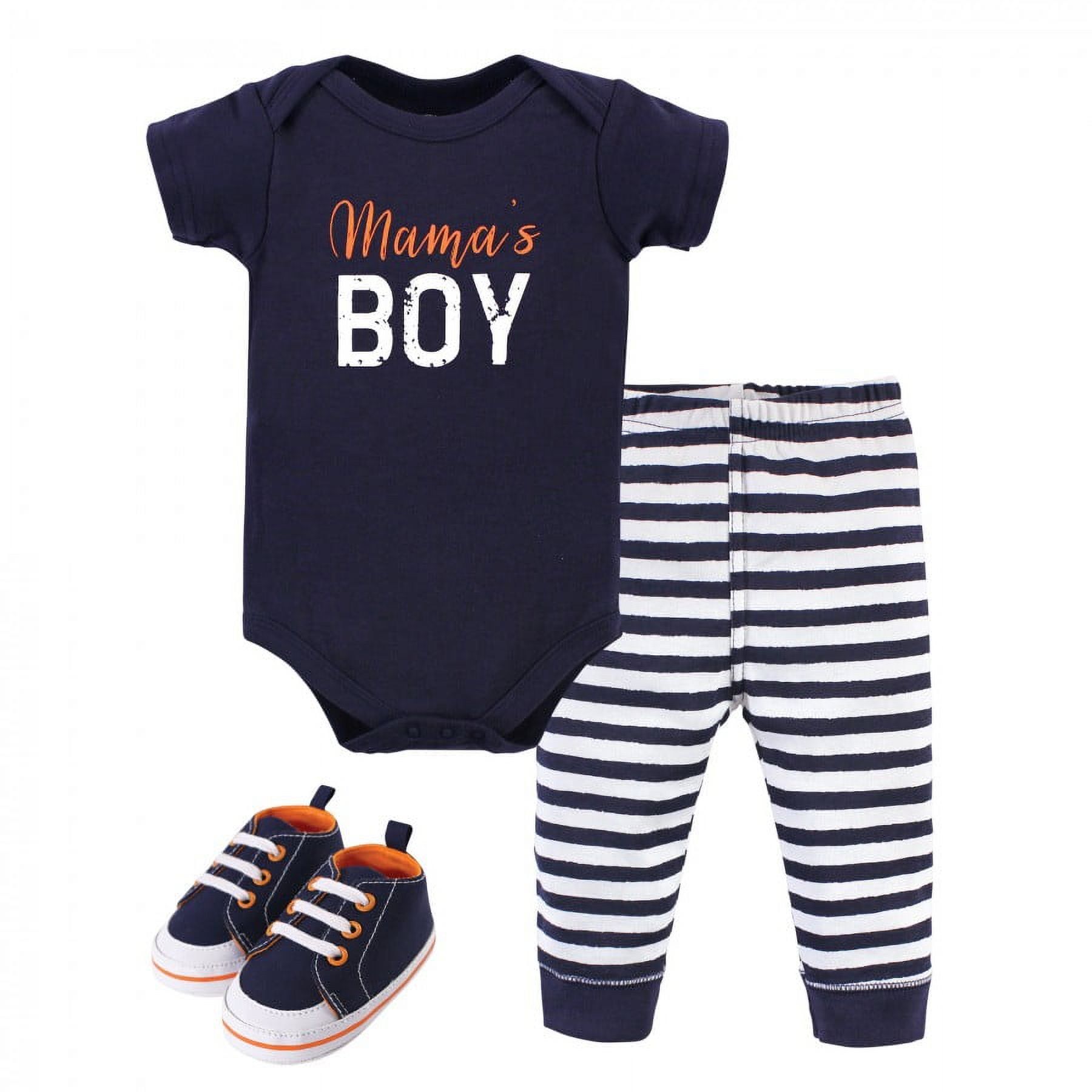 Little Treasure Baby Boy Cotton Bodysuit, Pant and Shoe 3pc Set, Mamas