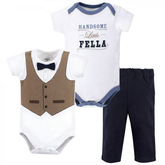 Little Treasure Baby Boy Cotton Bodysuit and Pant Set, Handsome Fella, 18-24 Months