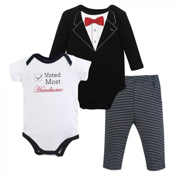 Little Treasure Baby Boy Cotton Bodysuit and Pant Set, Tuxedo, 0-3 Months