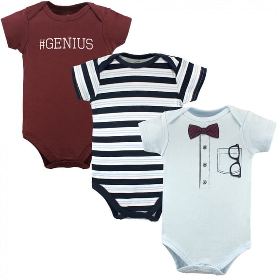 Little Treasure Baby Boy Cotton Bodysuits 3pk, Genius, 0-3 Months
