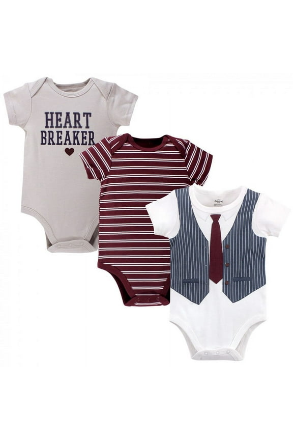 Baby Boy Cotton Bodysuits 3pk, Heart Breaker Navy, 0-3 Months