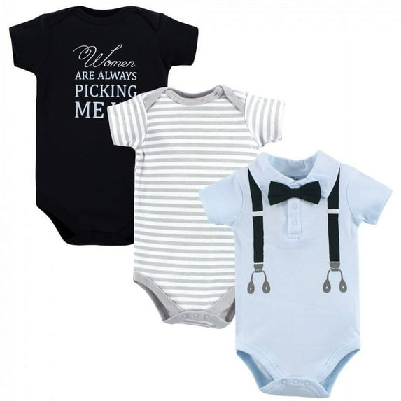 Little Treasure Baby Boy Cotton Bodysuits 3pk, Ladies Man, 0-3 Months