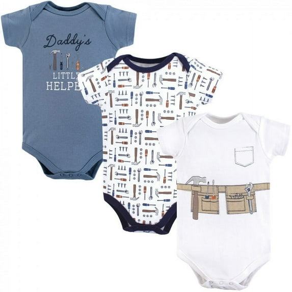 Little Treasure Baby Boy Cotton Bodysuits 3pk, Mr Fix-It, 3-6 Months