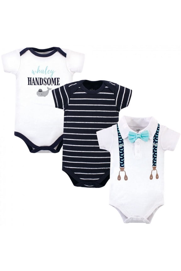 Baby Boy Cotton Bodysuits 3pk, Whale Suspenders, 12-18 Months