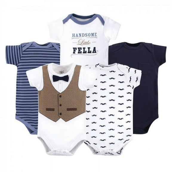 Little Treasure Baby Boy Cotton Bodysuits 5pk, Handsome Fella, 12-18 Months