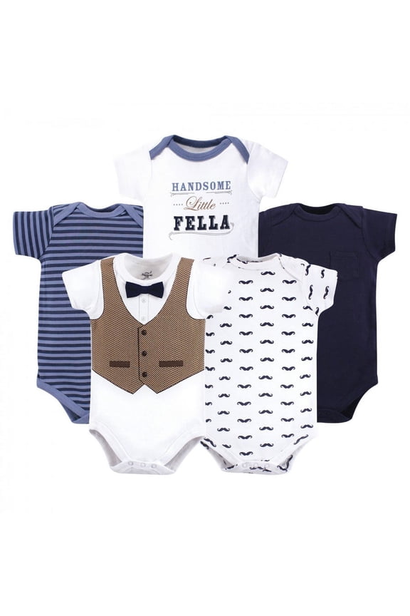 Baby Boy Cotton Bodysuits 5pk, Handsome Fella, 18-24 Months