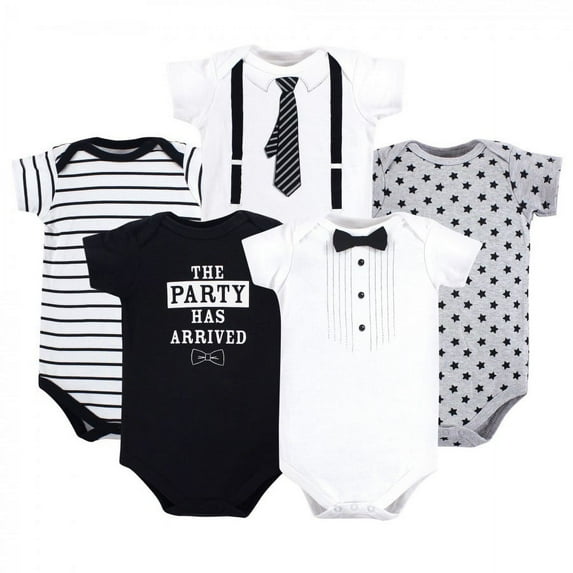Little Treasure Baby Boy Cotton Bodysuits 5pk, Tux & Tie, 9-12 Months