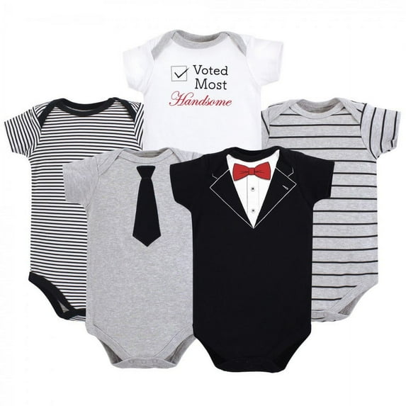 Little Treasure Baby Boy Cotton Bodysuits 5pk, Tuxedo, 3-6 Months