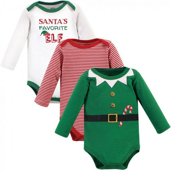 Little Treasure Baby Boy Cotton Long-Sleeve Bodysuits 3pk, Elf, 3-6 Months