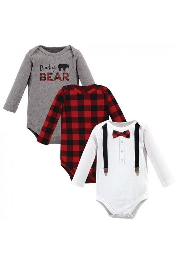 Baby Boy Cotton Long-Sleeve Bodysuits 3pk, Lumberjack Bow Tie, 3-6 Months