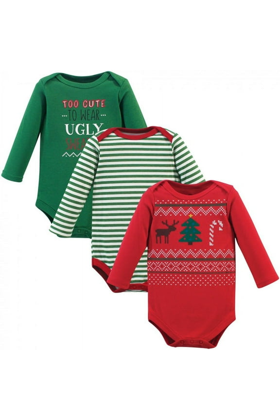 Baby Boy Cotton Long-Sleeve Bodysuits 3pk, Ugly Sweater, 3-6 Months