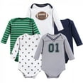 thumbnail image 1 of Little Treasure Baby Boy Cotton Long-Sleeve Bodysuits 5pk, Football, 3-6 Months, 1 of 1