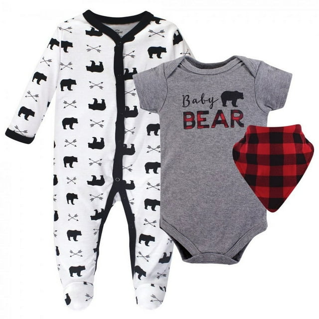 Little Treasure Baby Boy Sleep and Play, Bodysuit and Bib, Baby Bear, 6