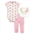 thumbnail image 1 of Little Treasure Baby Girl Bodysuit, Pant and Bib, Gold Roses, 0-3 Months, 1 of 1