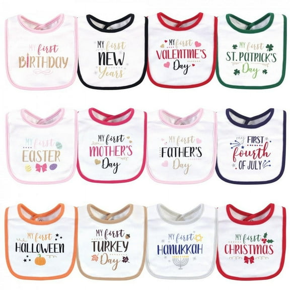 Little Treasure Baby Girl Cotton Bibs 12pk, Holiday Fancy Girl, One Size