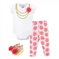thumbnail image 1 of Little Treasure Baby Girl Cotton Bodysuit, Pant and Shoe 3pc Set, Dk. Pink Gold Rose, 12-18 Months, 1 of 4