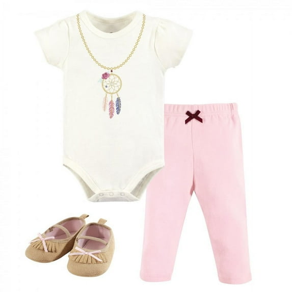 Little Treasure Baby Girl Cotton Bodysuit, Pant and Shoe 3pc Set, Dream Catcher, 3-6 Months