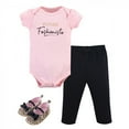 thumbnail image 1 of Little Treasure Baby Girl Cotton Bodysuit, Pant and Shoe 3pc Set, Fashionista, 9-12 Months, 1 of 2