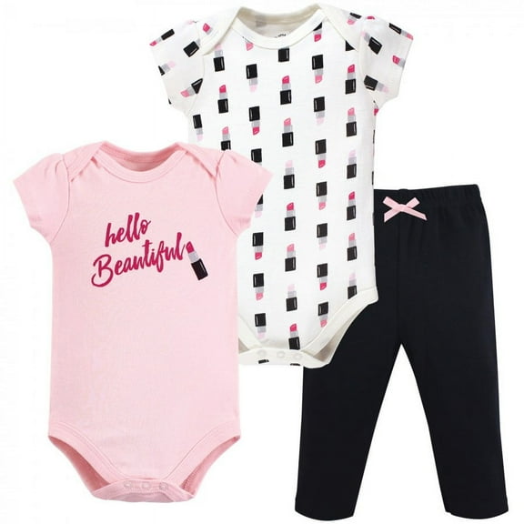 Little Treasure Baby Girl Cotton Bodysuit and Pant Set, Lipstick, 0-3 Months