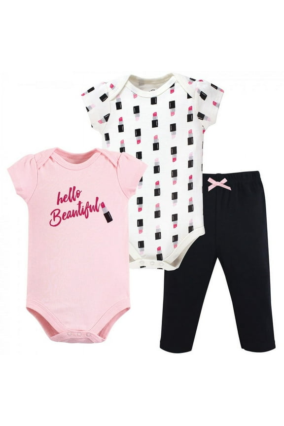 Baby Girl Cotton Bodysuit and Pant Set, Lipstick, 0-3 Months