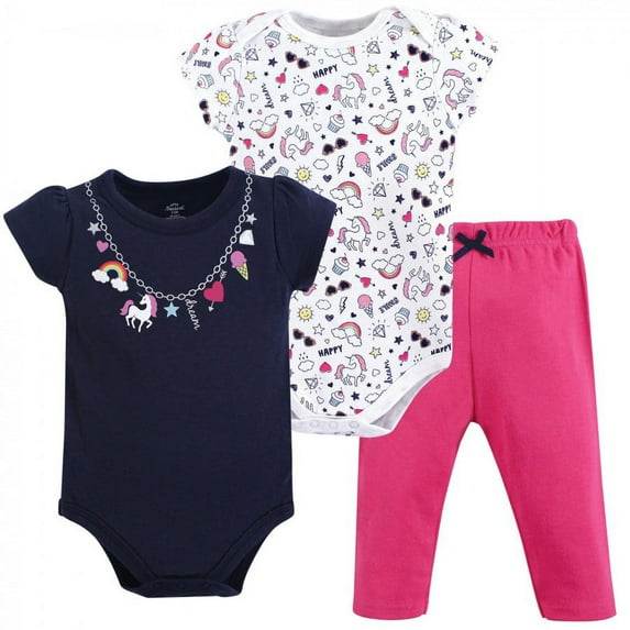 Little Treasure Baby Girl Cotton Bodysuit and Pant Set, Rainbow Charms, 12-18 Months