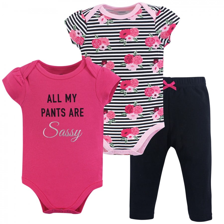 Little Treasure Baby Girl Cotton Bodysuit and Pant Set, Sassy Pants, 0