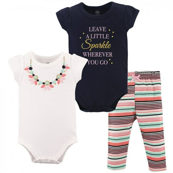Little Treasure Baby Girl Cotton Bodysuit and Pant Set, Sparkle Necklace, 12-18 Months