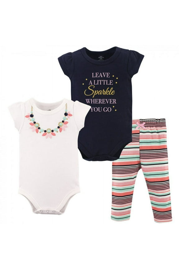 Baby Girl Cotton Bodysuit and Pant Set, Sparkle Necklace, 3-6 Months