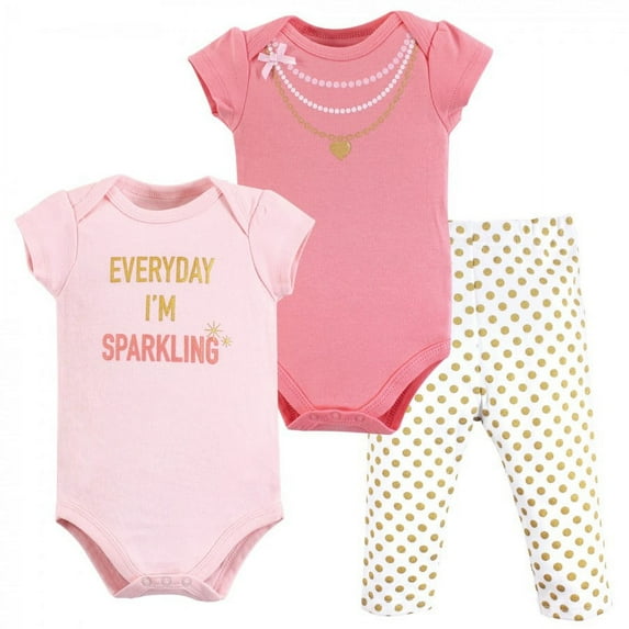 Little Treasure Baby Girl Cotton Bodysuit and Pant Set, Sparkling, 3-6 Months