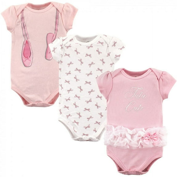 Little Treasure Baby Girl Cotton Bodysuits 3pk, Ballerina, 6-9 Months
