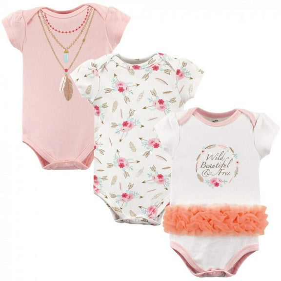 Little Treasure Baby Girl Cotton Bodysuits 3pk, Boho, 0-3 Months