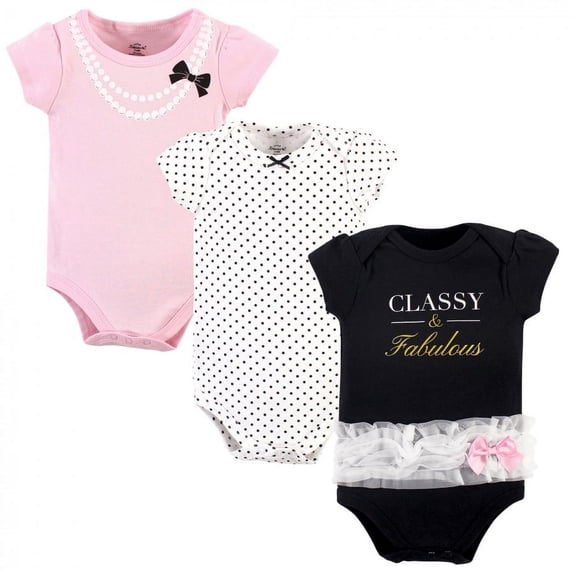Little Treasure Baby Girl Cotton Bodysuits 3pk, Classy, 12-18 Months