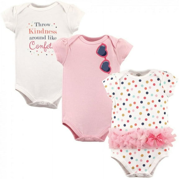 Little Treasure Baby Girl Cotton Bodysuits 3pk, Confetti, 9-12 Months