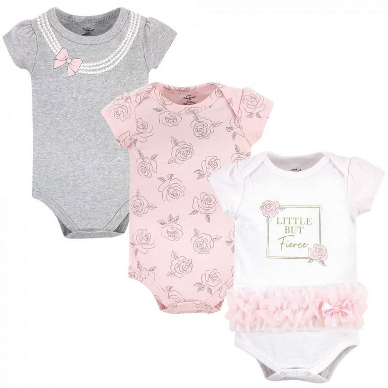 Little Treasure Baby Girl Cotton Bodysuits 3pk, Fierce, 6-9 Months