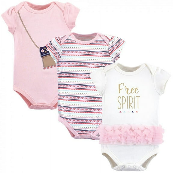 Little Treasure Baby Girl Cotton Bodysuits 3pk, Free Spirit, 12-18 Months