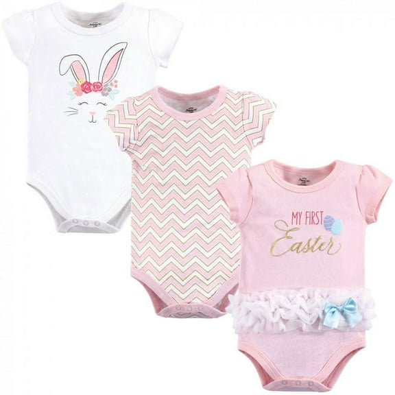Little Treasure Baby Girl Cotton Bodysuits 3pk, Girl First Easter, 0-3 Months