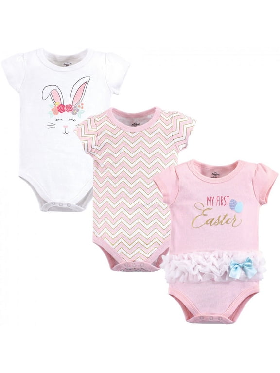 Baby Girl Cotton Bodysuits 3pk, Girl First Easter, 0-3 Months