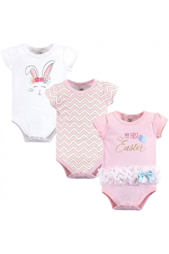 Baby Girl Cotton Bodysuits 3pk, Girl First Easter, 0-3 Months