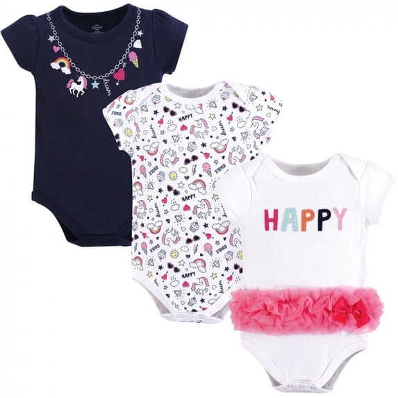 Little Treasure Baby Girl Cotton Bodysuits 3pk, Happy Rainbow, 18-24 Months