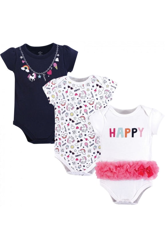 Baby Girl Cotton Bodysuits 3pk, Happy Rainbow, 18-24 Months