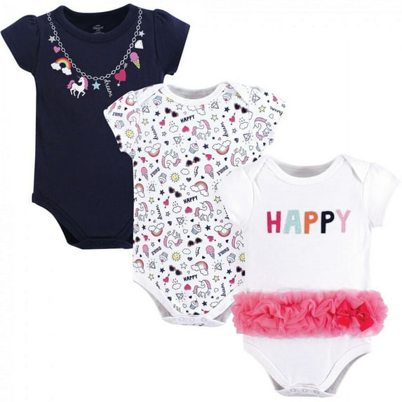 Little Treasure Baby Girl Cotton Bodysuits 3pk, Happy Rainbow, 3-6 Months