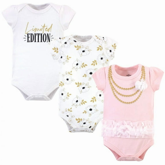 Little Treasure Baby Girl Cotton Bodysuits 3pk, Limited Edition, 0-3 Months